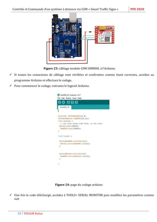 Contrôle et Commande d’un système à distance via GSM « Smart Traffic Signs » PFE 2020
50 ENSAM Rabat
Figure 23: câblage module GSM SIM800L à l’Arduino
 Si toutes les connexions de câblage sont vérifiées et confirmées comme étant correctes, accédez au
programme Arduino et effectuez le codage.
 Pour commencer le codage, exécutez le logiciel Arduino.
Figure 24: page du codage arduino
 Une fois le code téléchargé, accédez à TOOLS> SERIAL MONITOR puis modifiez les paramètres comme
suit
 