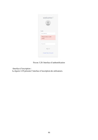 Figure 3.28: Interface d’authentification
-Interface d’inscription :
La figurre 4.29 présente l’interface d’inscription des utilisateurs.
46
 