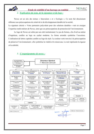 Page 7
2. Explication du nom, de la signature et du logo :
Novec est un mix des termes « Innovation » et « Ecologie ». Ce nom fait directement
référence aux préoccupations de créativité et de développement durable de la société.
La signature choisie « Votre partenaire polyvalent pour des solutions durables » met en exergue
l’expertise multi-métiers de Novec, ainsi que ses préoccupations de protection de l’environnement.
Le logo de Novec est sobre par son côté institutionnel. Le jeu de formes, clin d’œil au métier
d’ingénieur, confère au logo un cachet moderne. La forme arrondie symbolise l’ouverture.
L’utilisation de lettres capitales confère au logo du style. La couleur verte renvoie à la préoccupation
de préserver l’environnement ; elle symbolise la vitalité et le renouveau. Le noir représente la rigueur
et la sobriété.
3. L’organigramme de novec :
 