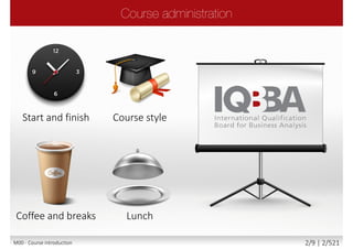 Start and finish Course style
LunchCoffee and breaks
M00 - Course introduction 2/9 | 2/527
 