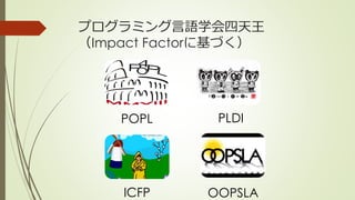 プログラミング言語学会四天王
（Impact Factorに基づく）




    POPL      PLDI




    ICFP     OOPSLA
 