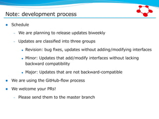 Note:  development  process
l  Schedule
–  We  are  planning  to  release  updates  biweekly
–  Updates  are  classiﬁed  ...