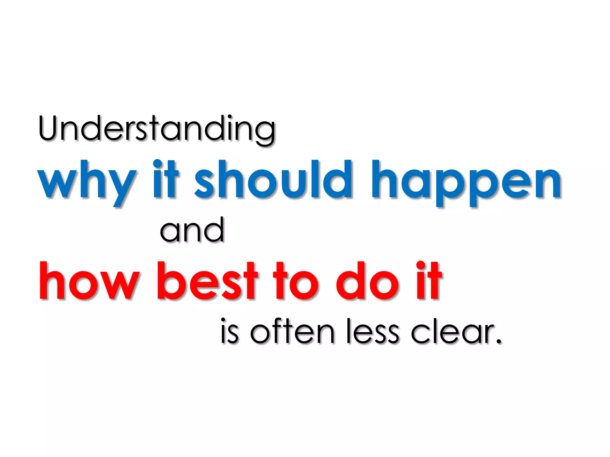 Understanding
why it should happen
and
how best to do it
is often less clear.