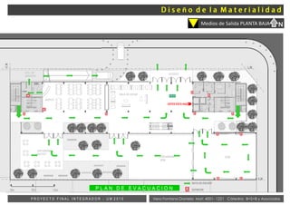 Vera Fontana Daniela Mat: 4001- 1221 Cátedra: B+S+B y AsociadosP R O Y E C T O F I N A L I N T E G R A D O R - U M 2 0 1 5
UM
Medios de Salida PLANTA BAJA
RECEPCIÓN
SALA DE ESTAR
ESPANSIÓN
BUFFET
BUFFET
ACC. DE
SERVICIO
SUMEXPANSIÓN
SEM
N
0m 6m 12m
L.M
E.M
E.M
ACCESO
USTED ESTA AQUI
RUTA DE ESCAPE
EXTINTOR
ñ
 