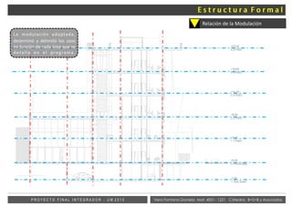 Vera Fontana Daniela Mat: 4001- 1221 Cátedra: B+S+B y AsociadosP R O Y E C T O F I N A L I N T E G R A D O R - U M 2 0 1 5
UM
Relación de la Modulación
La modulación adoptada,
determinó y delimitó los usos
en función de cada área que se
detalla en el programa.
 