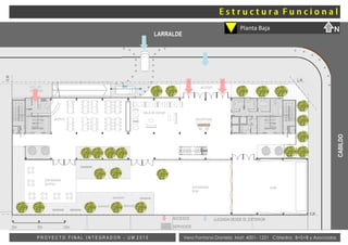 Vera Fontana Daniela Mat: 4001- 1221 Cátedra: B+S+B y AsociadosP R O Y E C T O F I N A L I N T E G R A D O R - U M 2 0 1 5
LARRALDE
Planta Baja
CABILDO
ACCESO
RECEPCIÓN
SALA DE ESTAR
ESPANSIÓN
BUFFET
BUFFET
SUMEXPANSIÓN
SEM
SERVICIOS
ACCESOS LLEGADA DESDE EL EXTERIOR
N
6m
0m 6m 12m
L.M
E.M
ACC. DE
SERVICIO
E.M
 