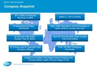 Company Snapshot A Medicine Portfolio That Helps Prevent Disease and Promote Better Health at Every Stage of Life $71.3 Billion Combined Revenue in 2008  Sales in ~150 Countries Over 100,000 Colleagues Worldwide #1 Primary and #1 Specialty Care Company Globally Over 60 Products With Sales Greater Than $100 Million 16 Products With Sales  Greater Than $1 Billion 78 Manufacturing Sites Worldwide Major R&D Operations and Partnerships in North America, Europe and Asia 
