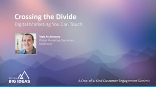 A One-of-a-Kind Customer Engagement Summit
Crossing the Divide
Digital Marketing You Can Touch
Todd McMurtrey
Global Marketing Operations
Medtronic
 