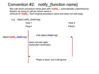 1. Send login w/account, world ID 2. Forward to master node  (duplicate login check) 5. Each servant node knows where object  Exists from object ID and consistent hash, Then request load/create query to the node.  3. If no error, master node Returns object ID. If first login, newly assigned 4. Actual authentication Performed each servant node For scaling 6. Return load/create result Loaded player object 7. if load/create success. The node  Which client access at first retains copy of the object. And client access to pfm Through rpc request to this object only. Such a object that relate with  client node, Called  'player object' 