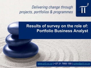 Results of survey on the role of:
Portfolio Business Analyst

www.pi3.co.za | +27 21 7955 130 | spike@pi3.co.za

 