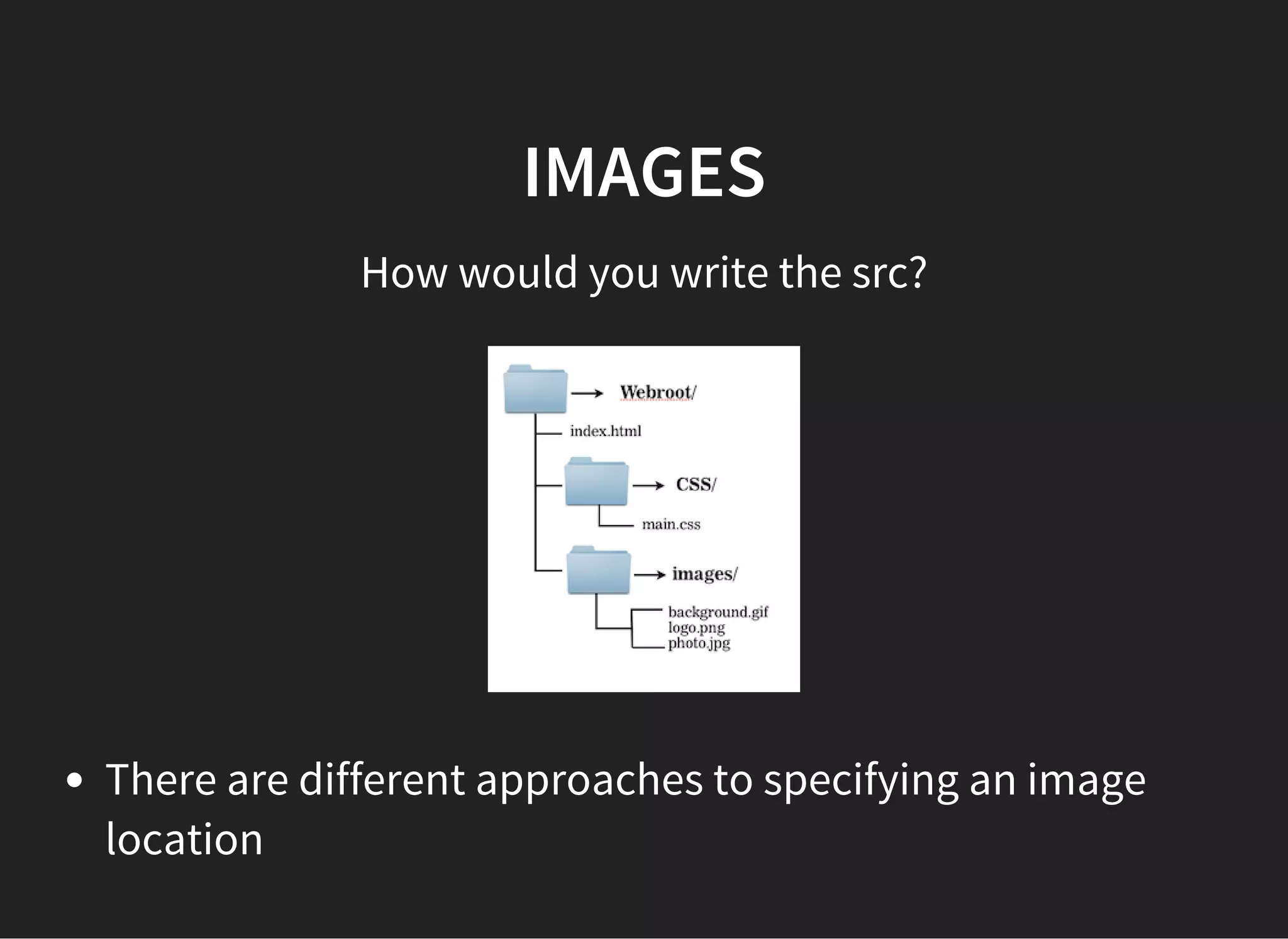 IMAGES
Inside webroot, a relative path could be used:
<IMG SRC="IMAGES/LOGO.PNG">
 