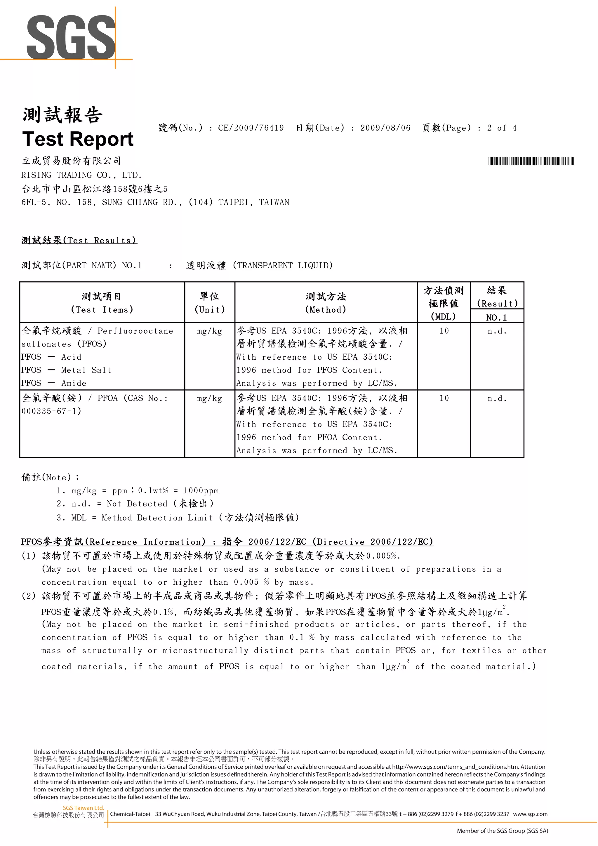 PFOA/PFOS SGS F53- 800BNF | PDF