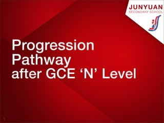 JUNYUAN
                     SECONDARY SCHOOL




    Progression
    Pathway
    after GCE ‘N’ Level


1
 