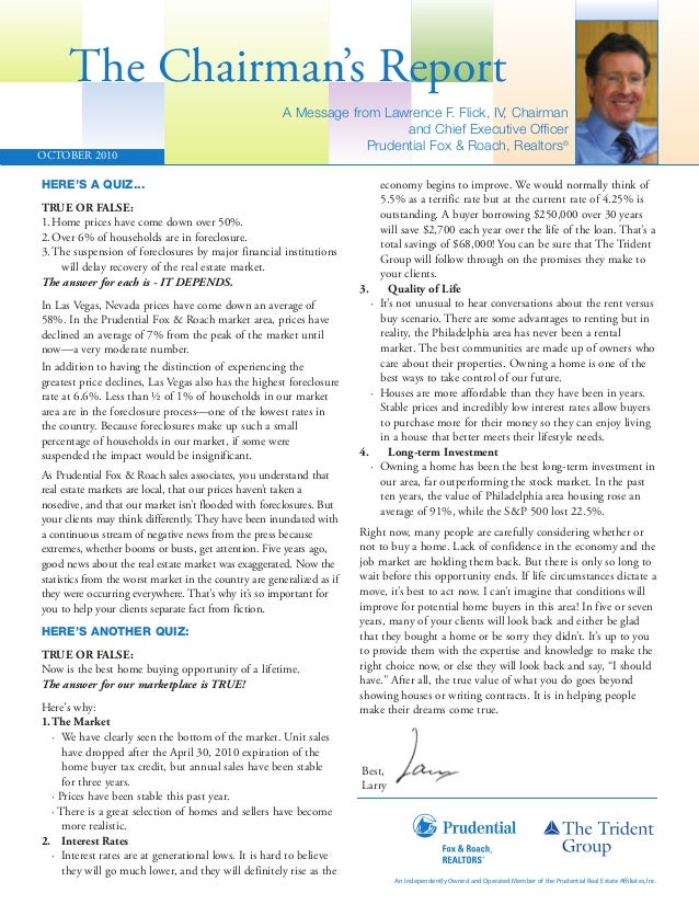 October 2010 PFR Chairman's Report