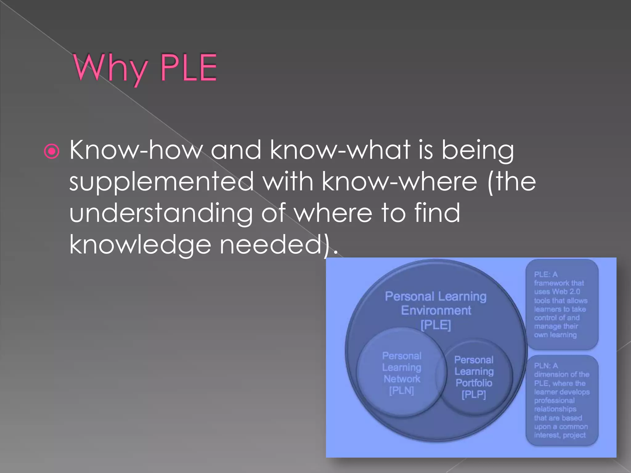  Know-how and know-what is being
supplemented with know-where (the
understanding of where to find
knowledge needed).
 