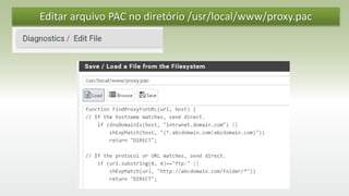 Editar arquivo PAC no diretório /usr/local/www/proxy.pac
 