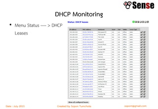 sopont@gmail.comCreated by Sopon TumchotaDate : July 2015
DHCP Monitoring
• Menu Status ---- > DHCP
Leases
 