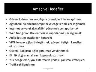 Amaç ve Hedefler
•
•
•
•
•
•
•
•
•
•

Güvenlik duvarları ve çalışma prensiplerinin anlaşılması
Ağ tabanlı saldırıların tes...