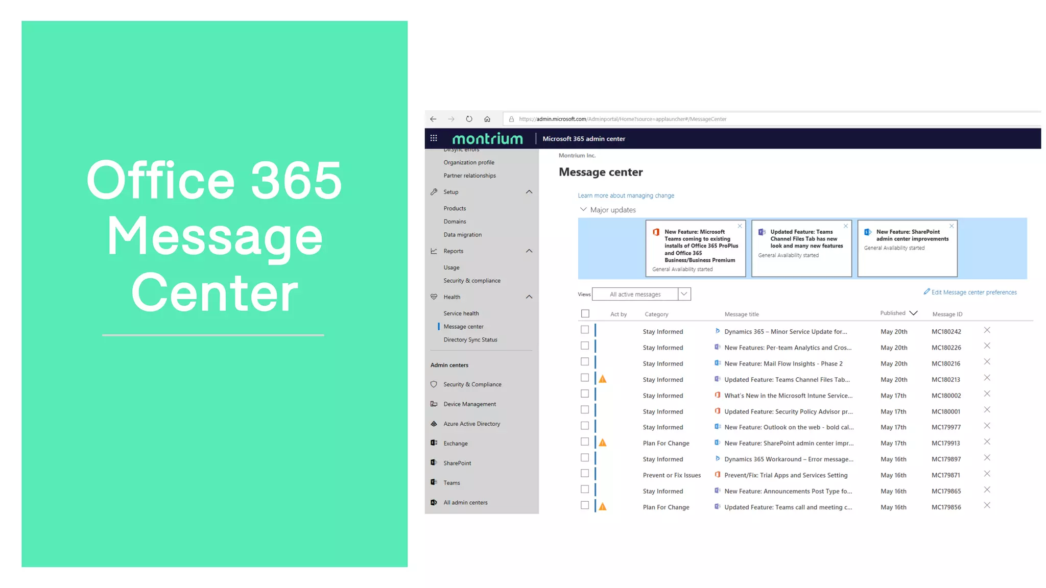 Office 365
Message
Center
 