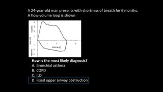 A 24-year-old man presents with shortness of breath for 6 months.
A flow-volume loop is shown
How is the most likely diagnosis?
A. Bronchial asthma
B. COPD
C. ILD
D. Fixed upper airway obstruction
 