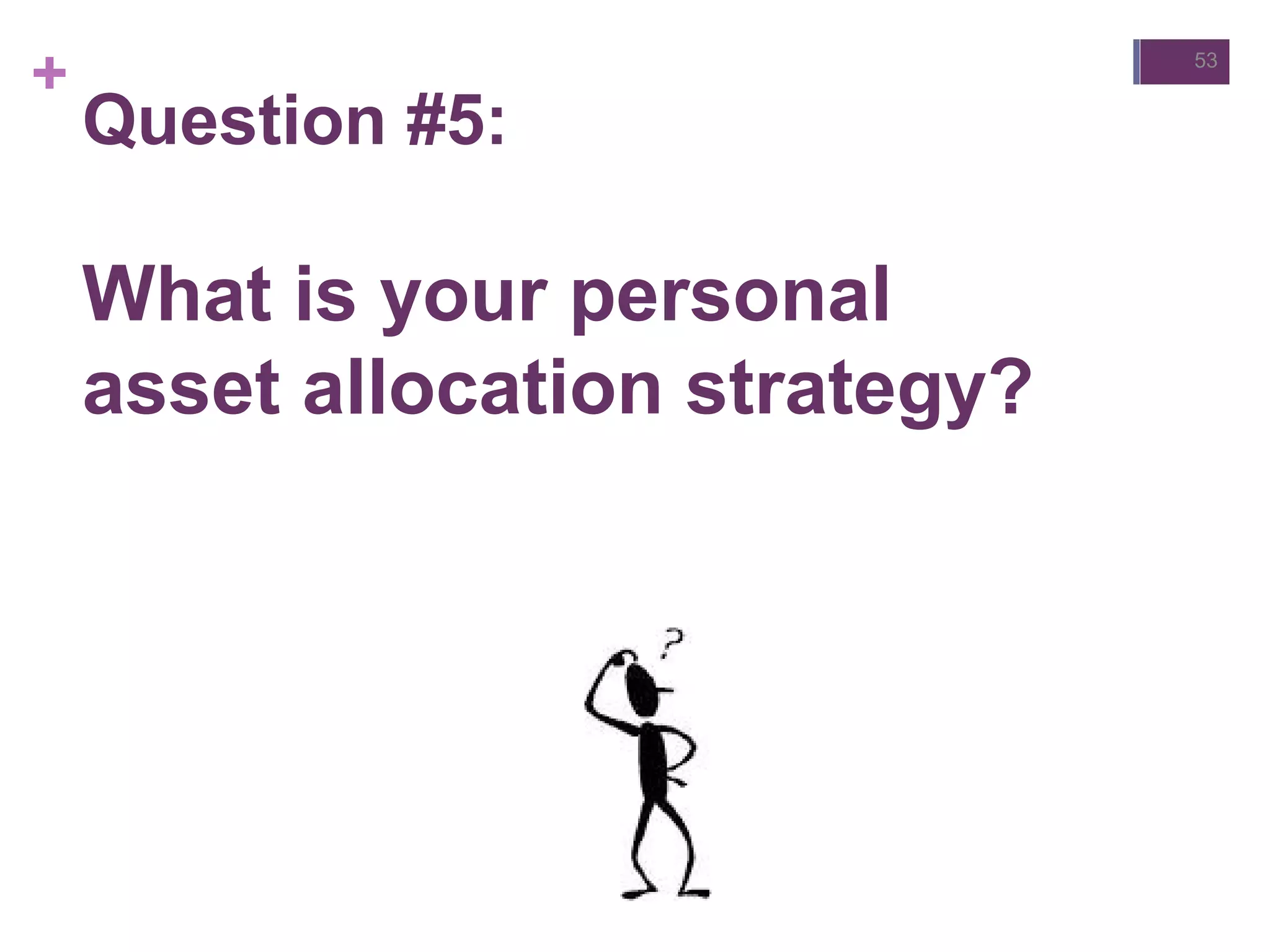 +
Question #5:
What is your personal
asset allocation strategy?
53
 