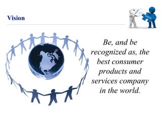 Vision
Be, and be
recognized as, the
best consumer
products and
services company
in the world.
 