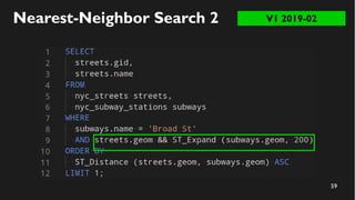 60
Nearest-Neighbor Search 2 V1 2019-02
speed up because of ST_Expand
 