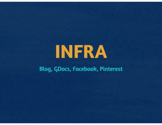 INFRA
BLOG, GDOCS, FACEBOOK, PINTEREST
 
