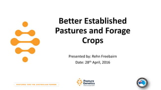 Better Established
Pastures and Forage
Crops
Presented by: Rehn Freebairn
Date: 28th April, 2016
 