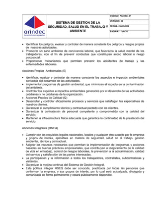 PG-HSE-01 SISTEMA DE GESTION DE LA SEGURIDAD, SALUD EN EL TRABAJO Y ...