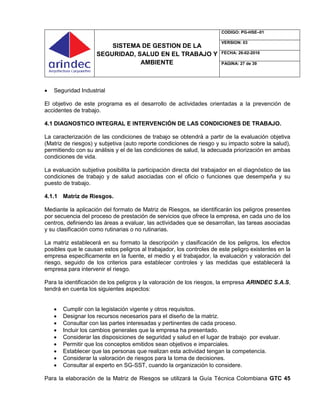 PG-HSE-01 SISTEMA DE GESTION DE LA SEGURIDAD, SALUD EN EL TRABAJO Y ...