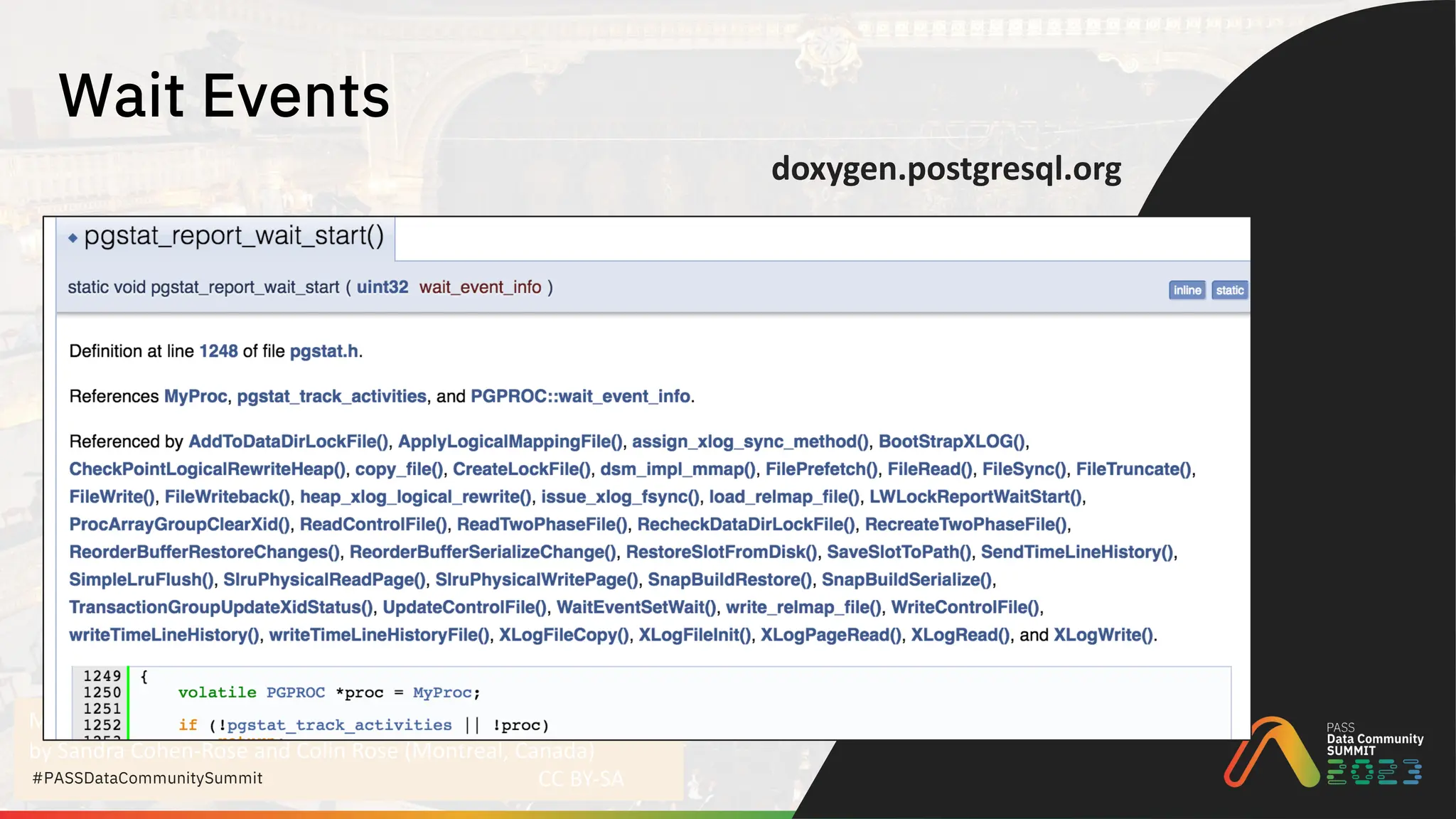 Mariinsky Theatre, St. Petersburg
by Sandra Cohen-Rose and Colin Rose (Montreal, Canada)
CC BY-SA
#PASSDataCommunitySummit
Wait Events
doxygen.postgresql.org
 