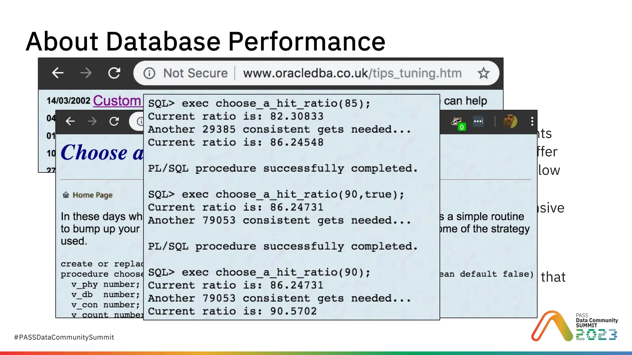 #PASSDataCommunitySummit
Delfador Chibi by Peileppe CC0
https://openclipart.org/detail/19811/delfador-chibi
About Database Performance
1990’s Manager:
“Dear DBA: Expert consultants
have taught us that if the Buffer
Cache Hit Ratio (BCHR) is below
90% then the system
immediately needs an expensive
tuning engagement.
Please report any databases that
have BCHR < 90%.”
 
