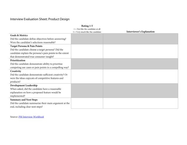 pm interview evaluation sheet