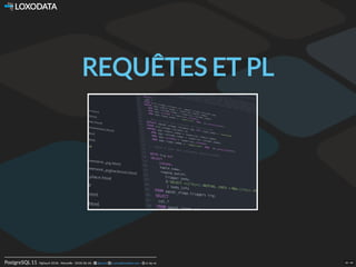  LOXODATA
PostgreSQL 11- PgDay.fr 2018 - Marseille - 2018-06-26 -      -  cc-by-nc@jcarnu jc.arnu@loxodata.com
REQUÊTES...