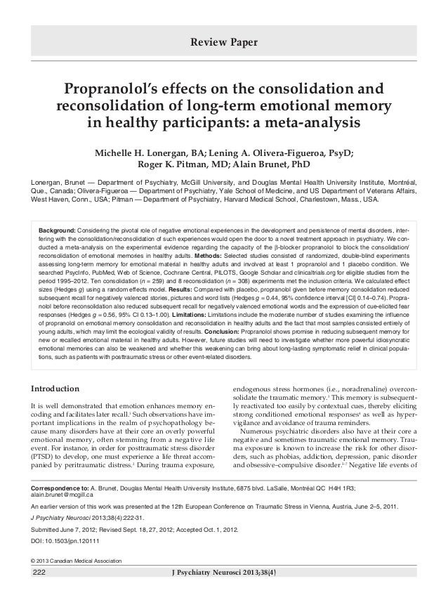 Propranolol Memory Consolidation