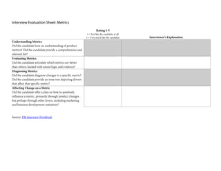 PM Interview Evaluation Sheet: Metrics Question
