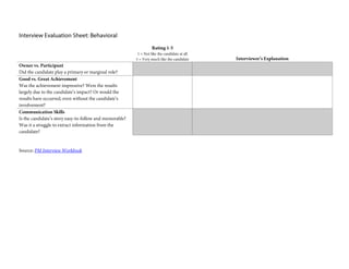 Interview Evaluation Sheet: Behavioral Question