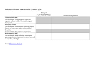 Interview Evaluation Sheet: All Other Question Types