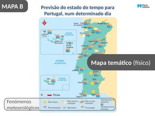 Previsão do estado do tempo para
Portugal, num determinado dia
Mapa temático (físico)
Fenómenos
meteorológicos
MAPA B
 