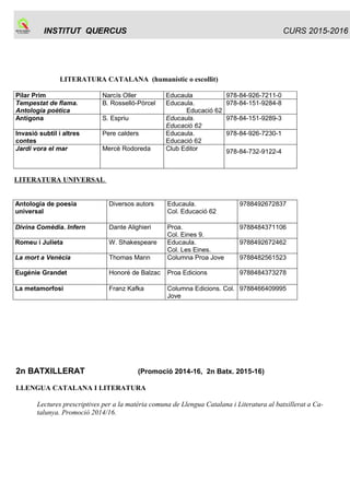 INSTITUT QUERCUS Sant Joan de Vilatorrada
PLA ANUAL
Curs 2015-2016
Codi : PA
Elaborat per: Equip directiu
Aprovat per CE: 30 de setembre de 2015
Rev. : 9.3
Data :
30/09/15
Pàgina:
7/ 50
Propostes des de les àrees degut als resultats de les proves de competències
bàsiques:
LLENGUA CATALANA:
Hem seguit progressant per sobre de la mitjana de Catalunya després de la introducció de
millores que vam iniciar el curs passat: treballar més les redaccions, fer exercicis preparatoris de
la prova de competències, assegurar que tothom faci la redacció, incorporar la nota de la prova a
les notes finals.
Tot això s’ha aplicat tant a 3r d’ESO (acta 5 ) com a 4t ESO (ACTA 24).
Vam acordar de continuar en aquest camí.
LLENGUA CASTELLANA:
Continuarem en la mateixa línia de treball. Una proposta de millora: impartir l'hora de lectura de
castellà a 4t.
MATEMÀTIQUES
Hem incentivat el treball de les competències bàsiques a classe, treballant un dossier amb
exàmens d’anys anteriors i tenint en compte la seva valoració en la nota del 2n trimestre.
A partir dels resultats obtinguts en les proves fetes aquest curs, s’afegirà a la nota del tercer
trimestre una puntuació proporcional que arribarà a un punt com a màxim.
Valoració positiva i proposem la continuïtat.
LLENGUA ANGLESA
La valoració dels resultats de les proves de competències bàsiques en llengua anglesa del curs
2015 es recull en l'acta del 28 de maig de 2015:
Els resultats són bons i similars als de cursos anteriors, els grups B, C i D tenen uns resultats
força bons, però com sempre hi ha un gruix d'alumnat del grup A i d'Aula Oberta que fan baixar la
mitjana. Tot i així, estem una mica per sobre de la mitjana de Catalunya.
Observem una tendència a la millora en el “writing, que sembla confirmar que anem per el bon
camí amb les mesures que vam acordar fa dos cursos. Per això acordem mantenir el treball del
writing a tota l'ESO tal com hem començat a fer aquest curs i treballar amb més intensitat els
exercicis de reading a l'aula, també en els quatre cursos d'ESO.
 