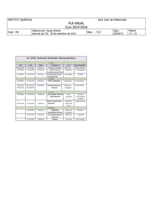 INSTITUT QUERCUS Sant Joan de Vilatorrada
PLA ANUAL
Curs 2015-2016
Codi : PA
Elaborat per: Equip directiu
Aprovat per CE: 30 de setembre de 2015
Rev. : 9.3
Data :
30/09/15
Pàgina:
17/ 50
 