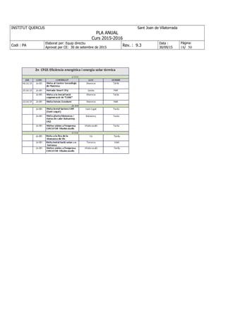 INSTITUT QUERCUS Sant Joan de Vilatorrada
PLA ANUAL
Curs 2015-2016
Codi : PA
Elaborat per: Equip directiu
Aprovat per CE: 30 de setembre de 2015
Rev. : 9.3
Data :
30/09/15
Pàgina:
18/ 50
 