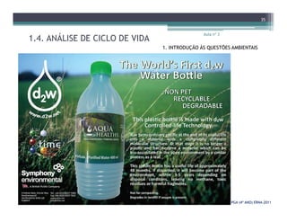 1.4. ANÁLISE DE CICLO DE VIDA
Aula nº 3
35
1. INTRODUÇÃO ÀS QUESTÕES AMBIENTAIS
PGA (4º ANO) ERNAPGA (4º ANO) ERNA--20112011
 