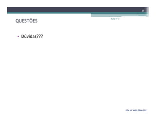 QUESTÕES
• Dúvidas???
Aula nº 3
39
PGA (4º ANO) ERNAPGA (4º ANO) ERNA--20112011
 