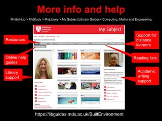 More info and help
MyUniHub > MyStudy > MyLibrary > My Subject Library Guides> Computing, Maths and Engineering
https://li...