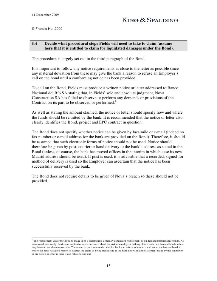 sample performance bond claim letter Performance Bond Workshop Exercise sample performance bond claim letter Performance Bond Workshop Exercise