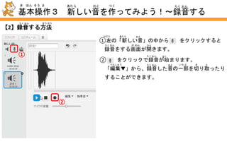 【1】「音ライブラリー」から選ぶ方法
えらおと ほう ほう
基本操作２ 新しい音を作ってみよう！～音を選ぶ
き ほん そう さ あたら おと つく おと えら
 