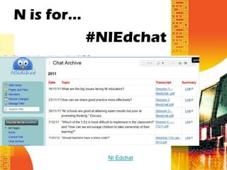 N is for…
            #NIEdchat




              NI Edchat
 