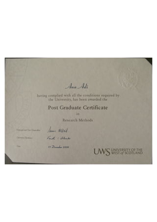 Post-Graduate Certificate in Research Methods